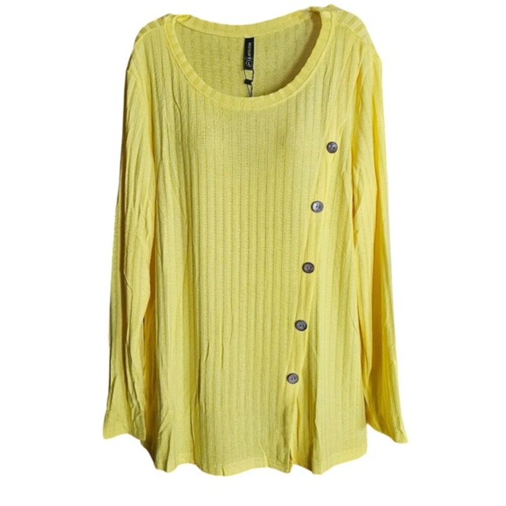 HOTGIFT Woman's L Yellow Casual Tunic Top Long Sleeve Button T-Shirt Lightweight